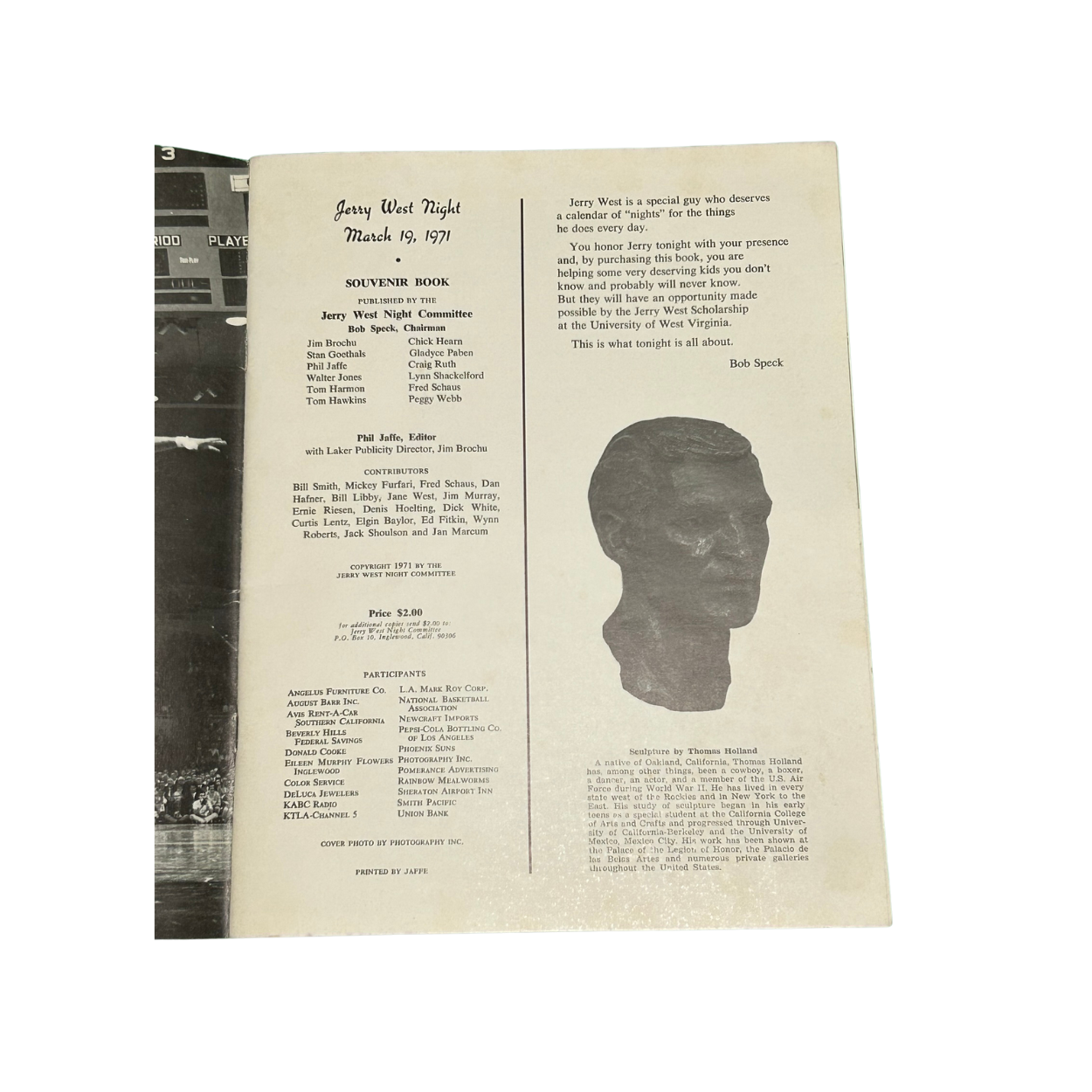 Jerry West Night Souvenir - Autographed & Personally Inscribed Book (March 19, 1971)