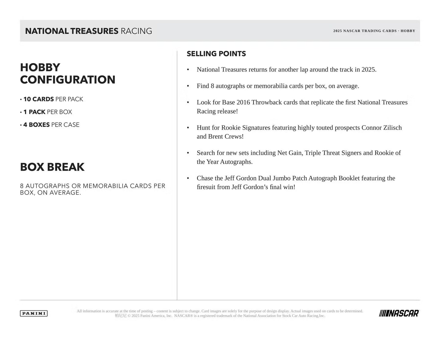 2025 Panini National Treasures NASCAR Racing Hobby Box