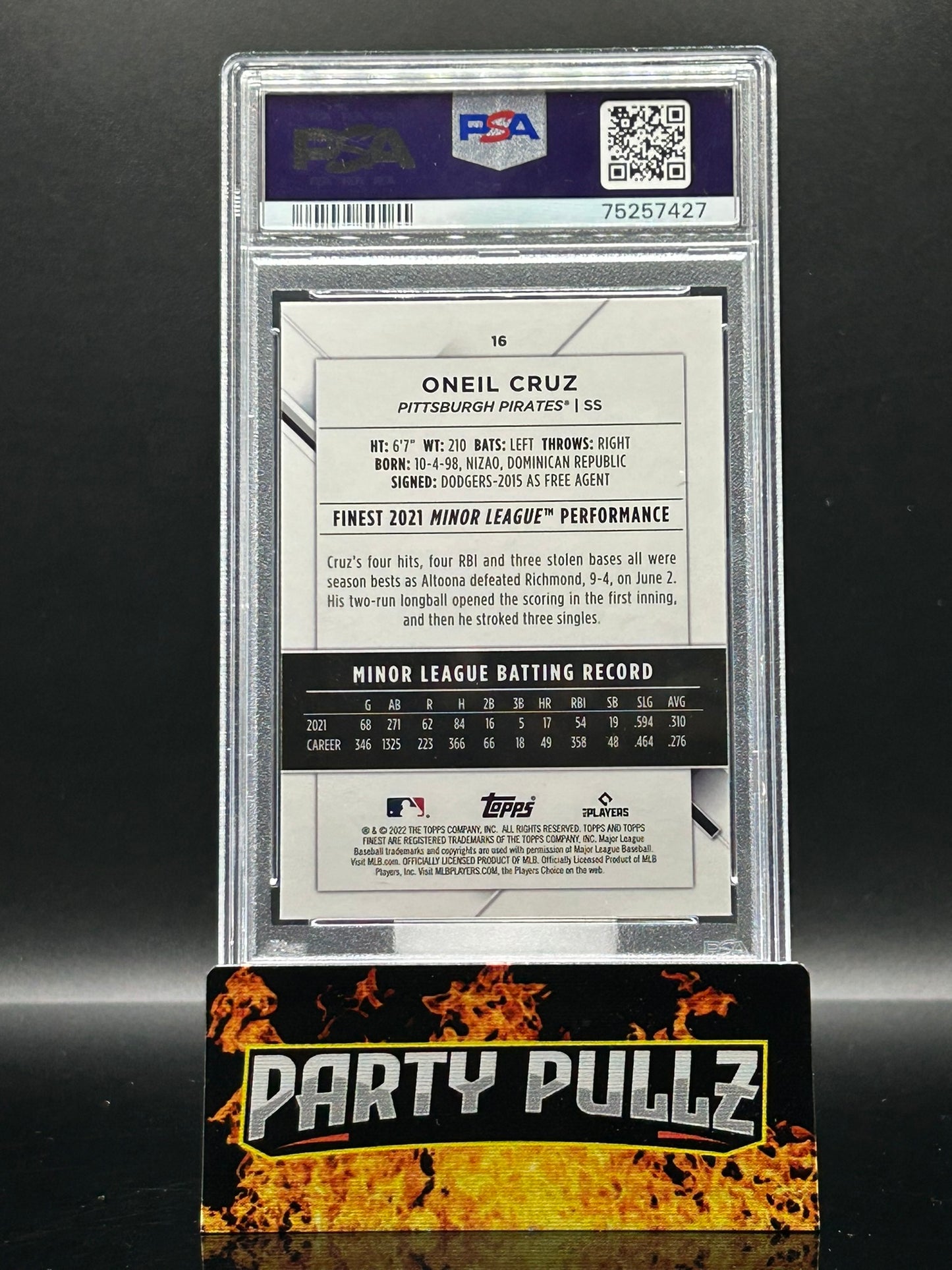 2022 Topps Finest Oneil Cruz #16 RC β PSA 10 Gem Mint