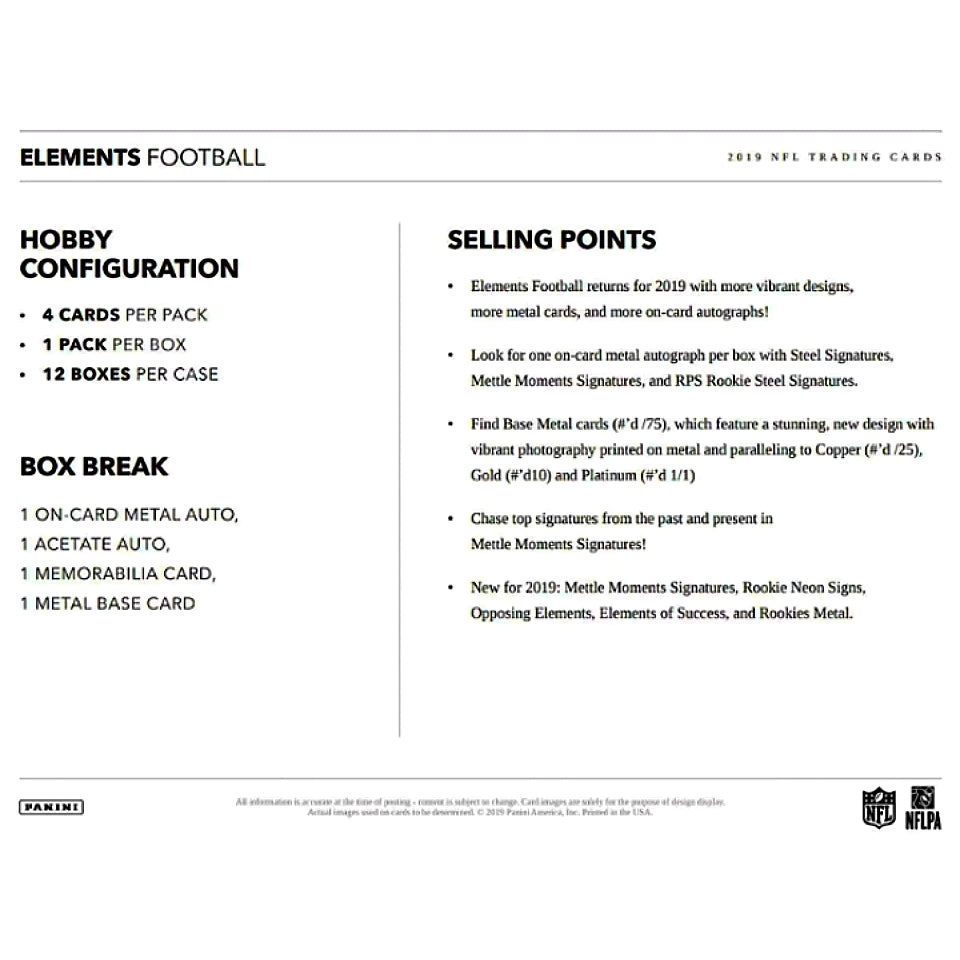 2019 Panini Elements Football Hobby Box