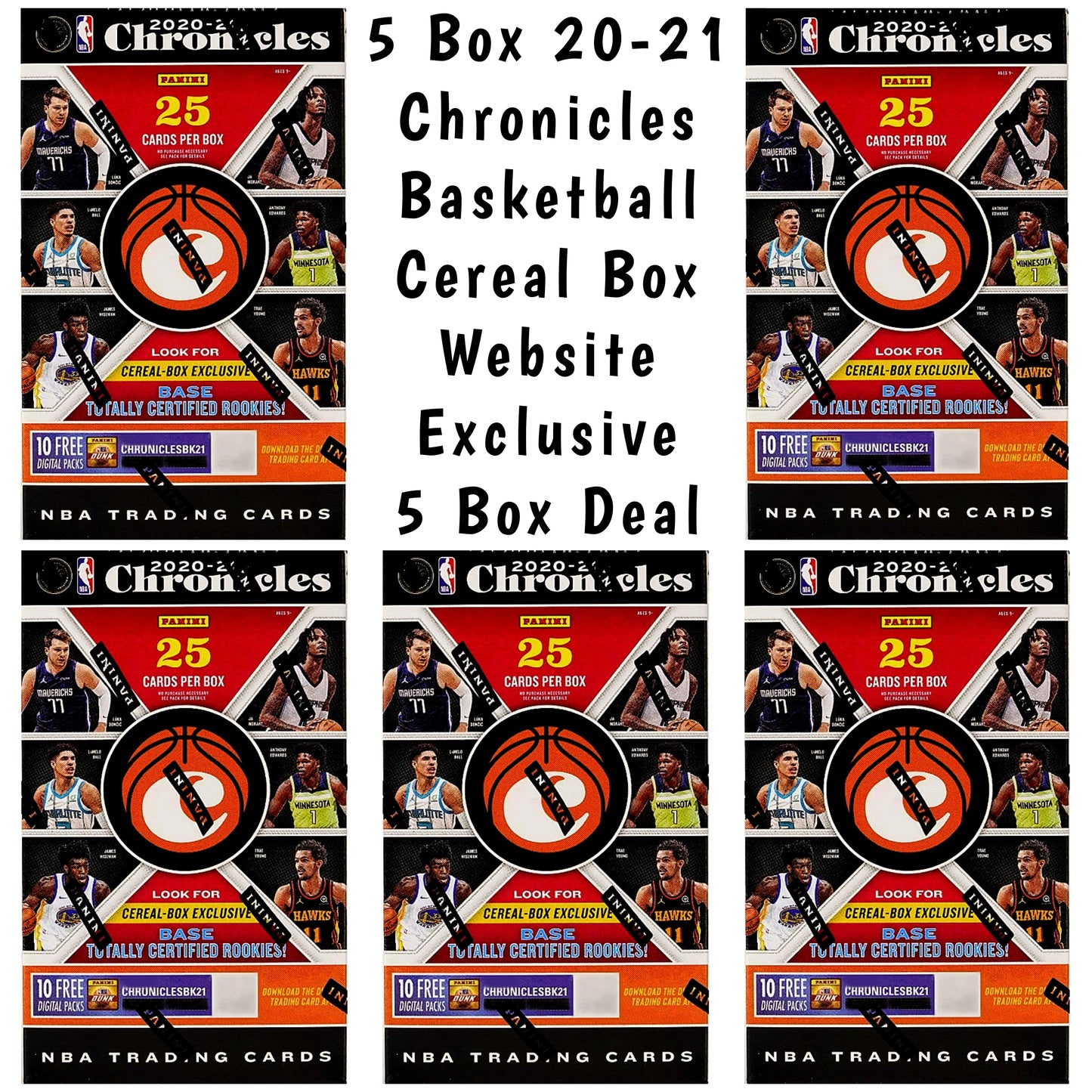 5 Box 2020-21 Panini Chronicles Basketball Cereal Box "Website Exclusive Deal"