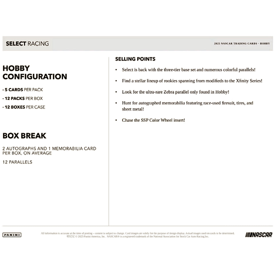 2025 Panini Select NASCAR Racing Hobby Box