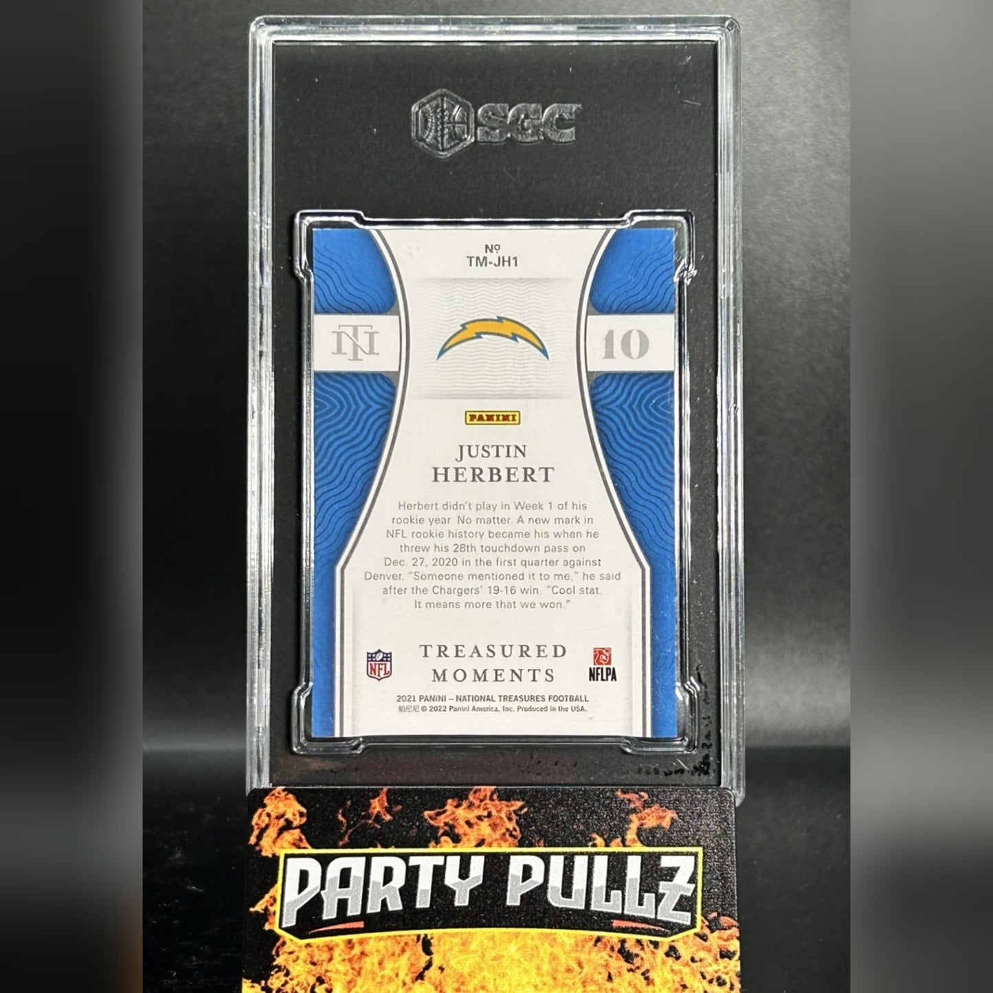 2021 Panini National Treasures #TM-JH1 Justin Herbert Treasured Moments 53/99 SGC 8