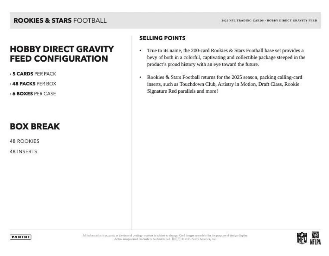 2025 NFL Rookies & Stars Football -Gravity Feed