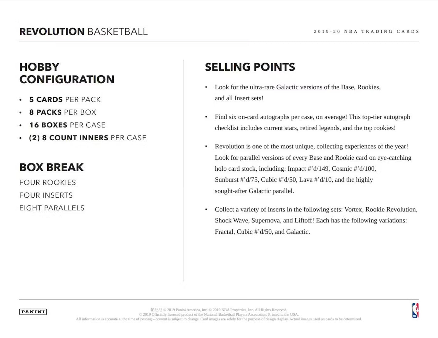2019-20 NBA Panini Revolution Basketball Hobby Box