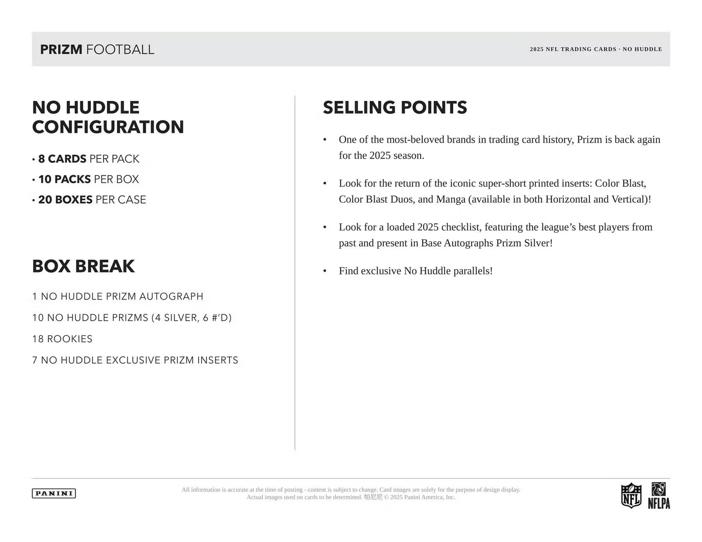 2025 NFL Prizm No Huddle Hobby Football Box