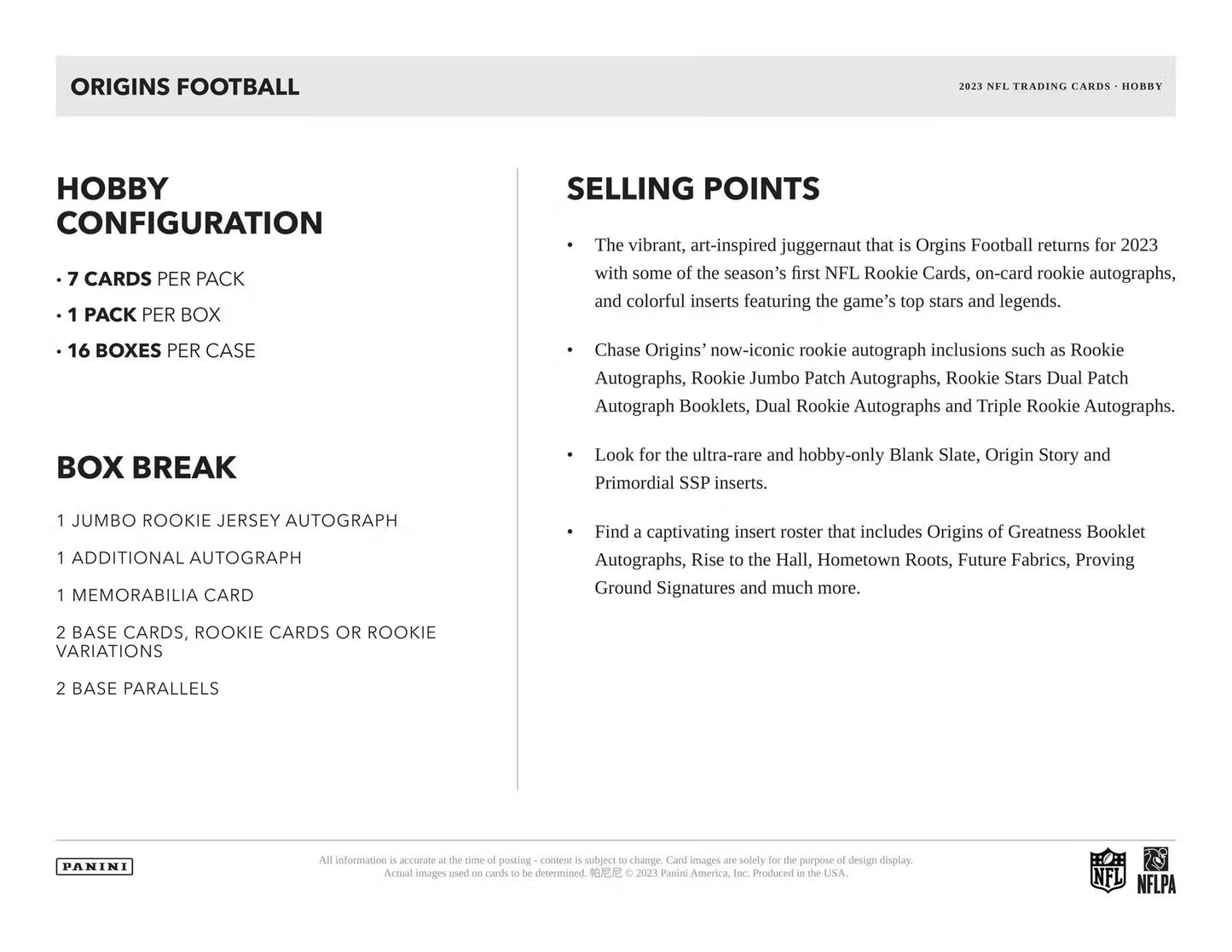 2023 NFL Panini Origins Football Hobby Box