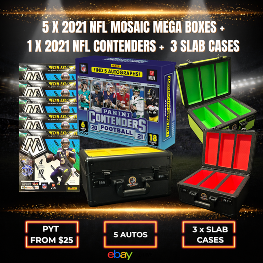 BREAK #1 - NFL 1 x 2021 Contenders, 5 x 2021 Mosaic Mega's and 3 x 3 Row Slab Cases PYT (Pick Your Team) Break 4-3-2026