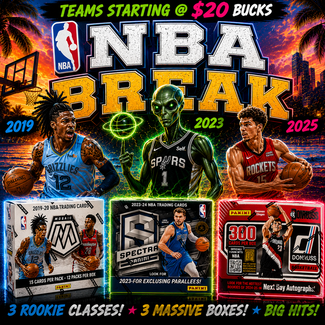 1 x 2023-24 Panini Spectra International Hobby Box + 1 x 2024-25 Panini NBA Donruss Hobby Jumbo Box +1 x 2019-20 Mosaic Cello Box PYT (Pick Your Team) Break 7-3-2026