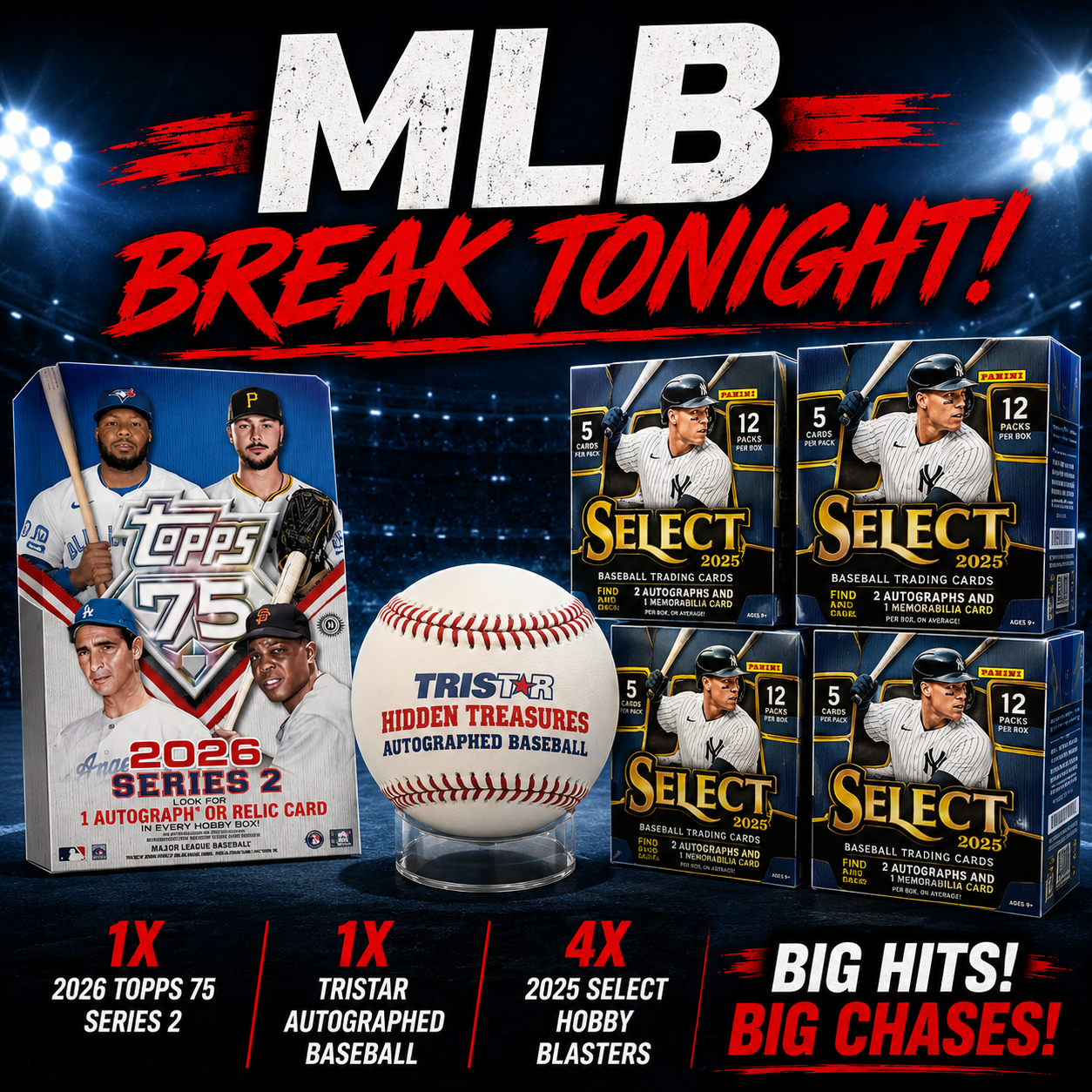 ⚾ 2026 Topps 75 Series 2 + 2025 Select Hobby Blasters + Tristar Autographed Baseball MLB Chase