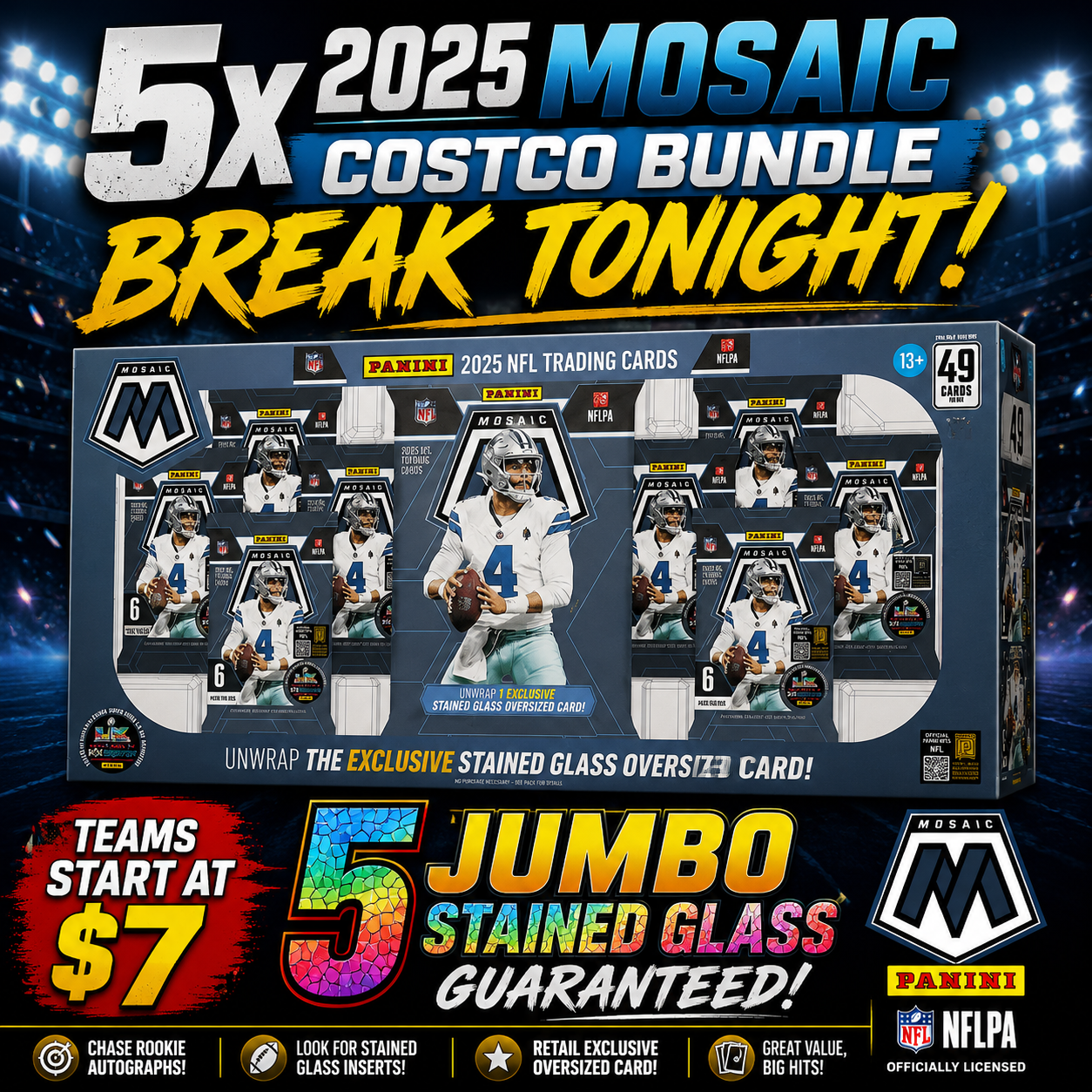 5 x Box 2025 NFL Mosaic Football Costco Bundle Pick Your Team