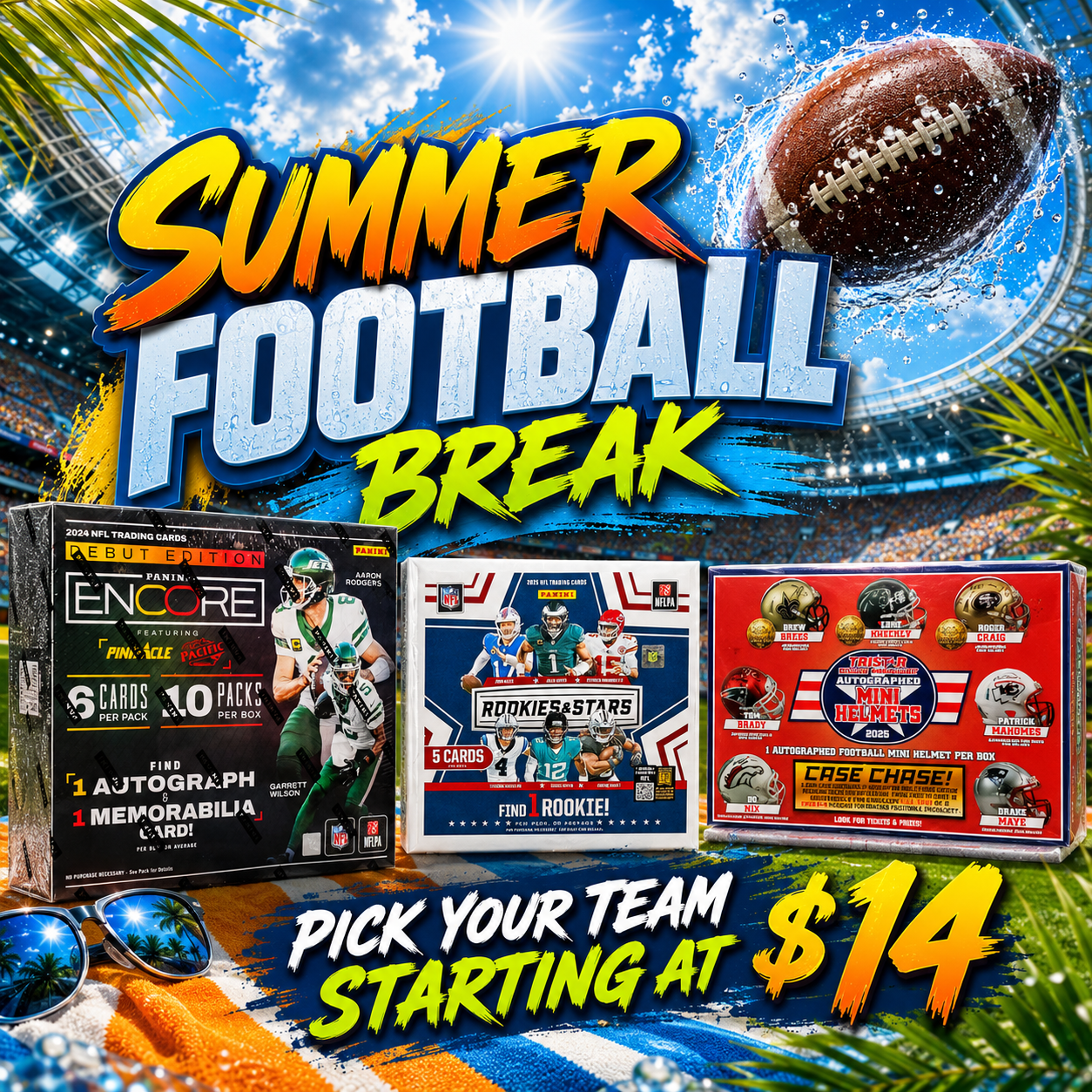NFL BREAK #1 - 1 x 2024 NFL Encore Hobby + 1 x 2025 Rookies & Stars Gravity Box + 1 x Tristar Mini Helmet PYT (Pick Your Team) Break 6-16-2026