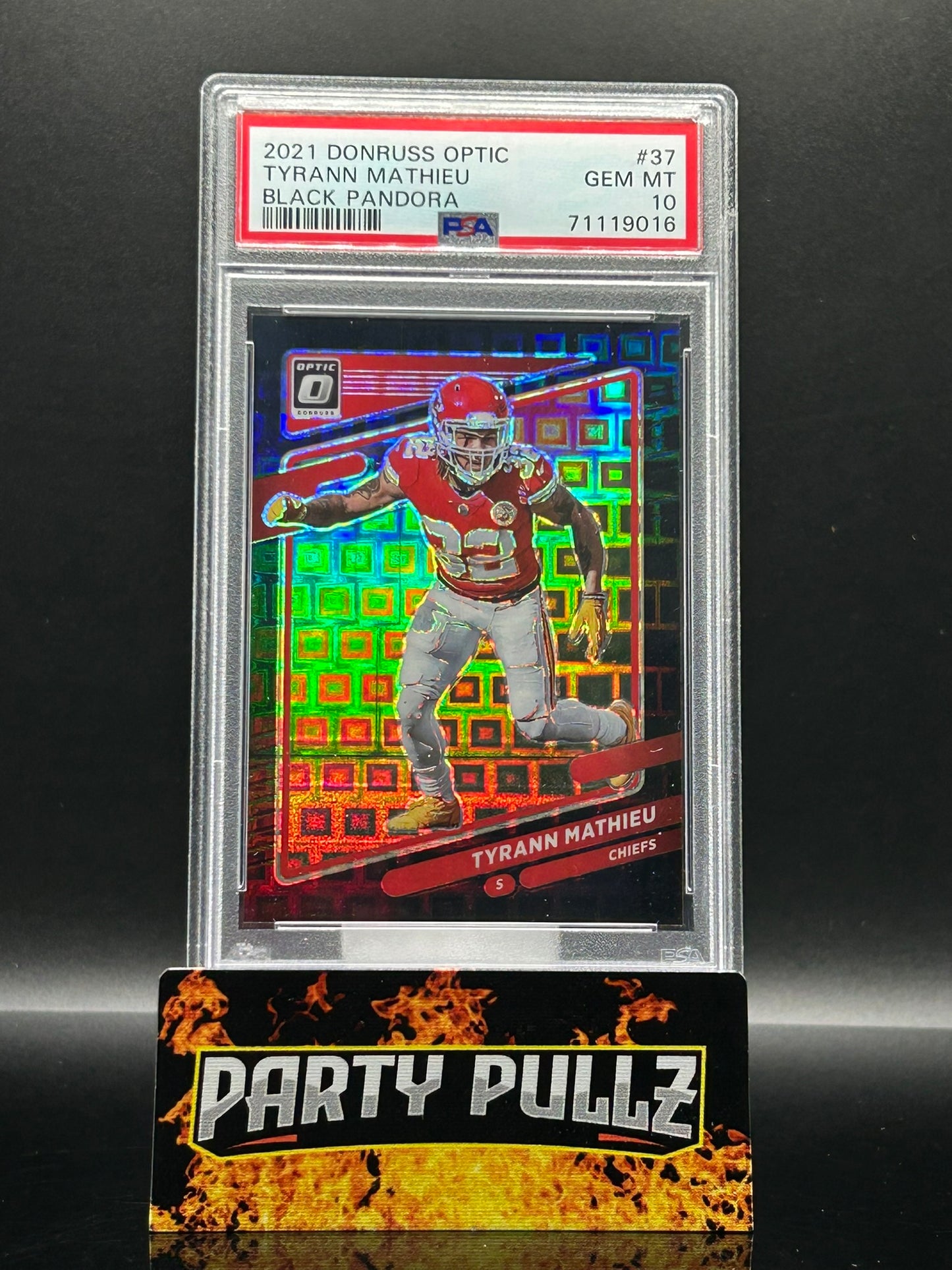 2021 Donruss Optic Tyrann Mathieu Black Pandora Prizm #37 /25 – PSA 10 Gem Mint