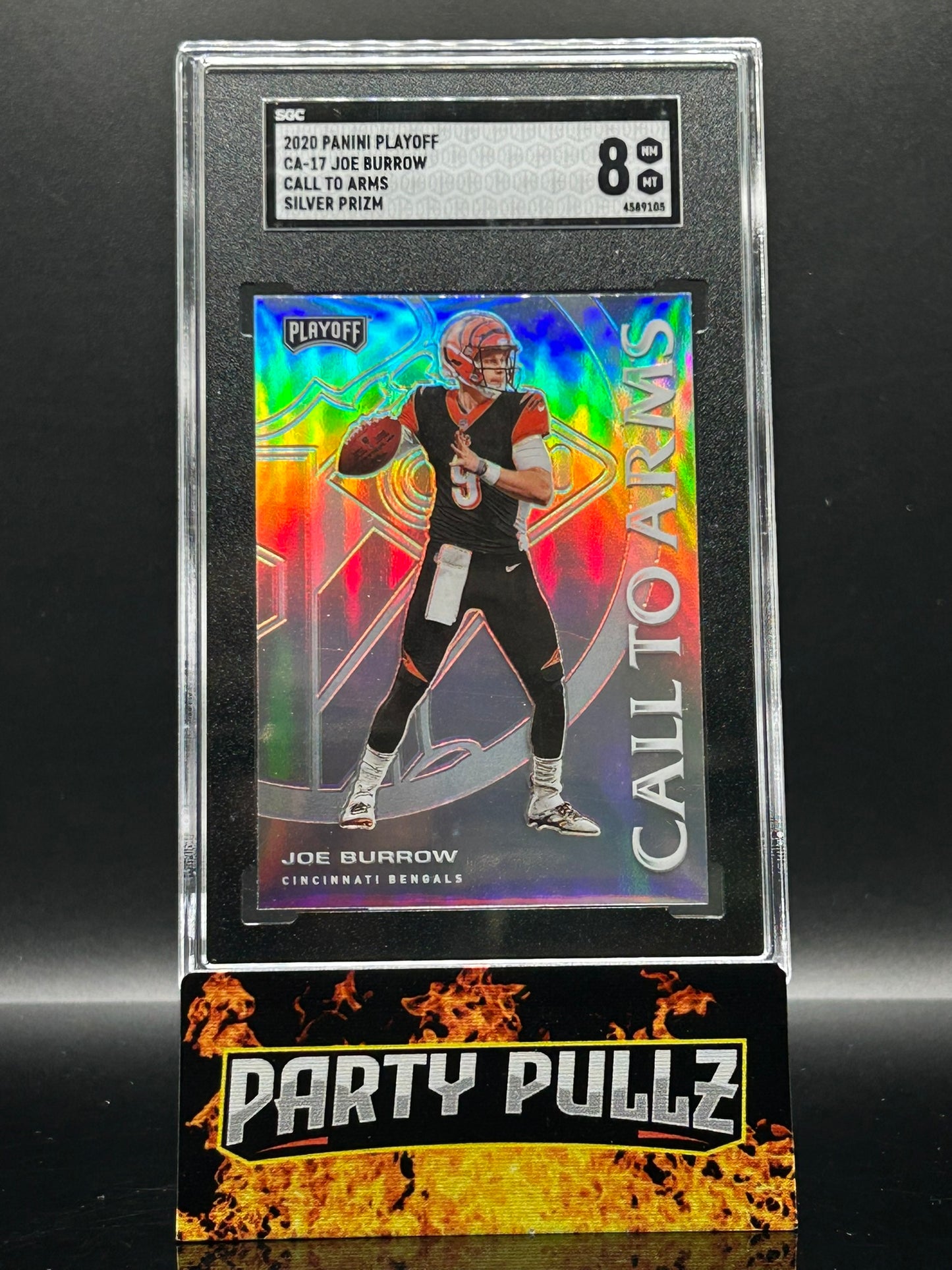 2020 Panini Playoff Joe Burrow “Call to Arms” Silver Prizm CA-17 – SGC 8 NM-MT