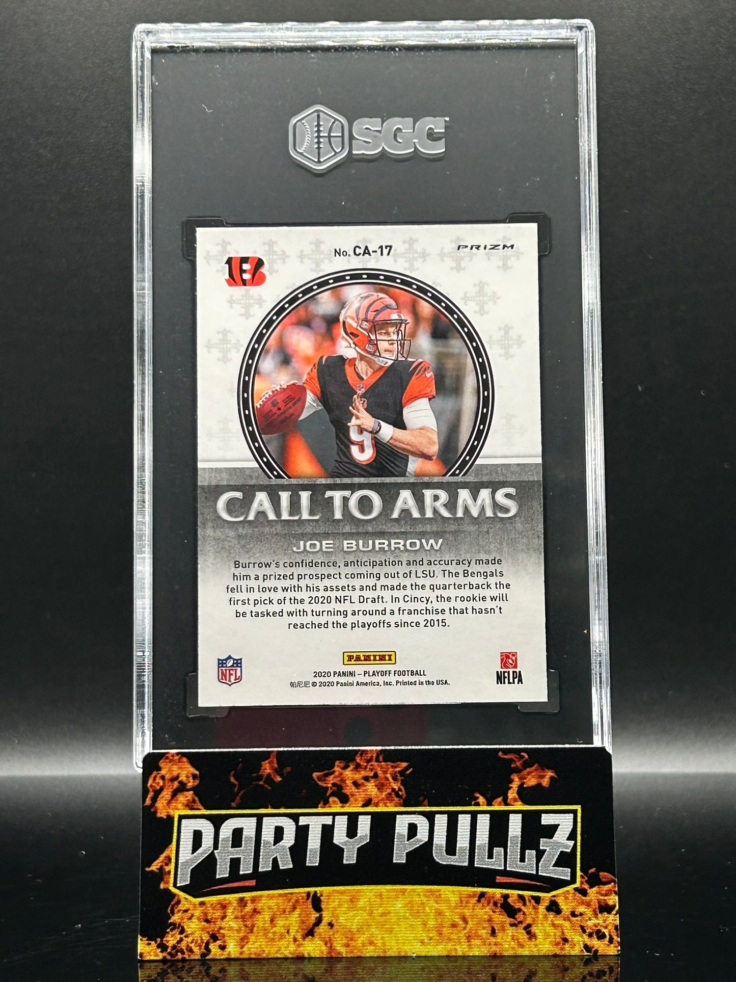 2020 Panini Playoff Joe Burrow “Call to Arms” Silver Prizm CA-17 – SGC 8 NM-MT