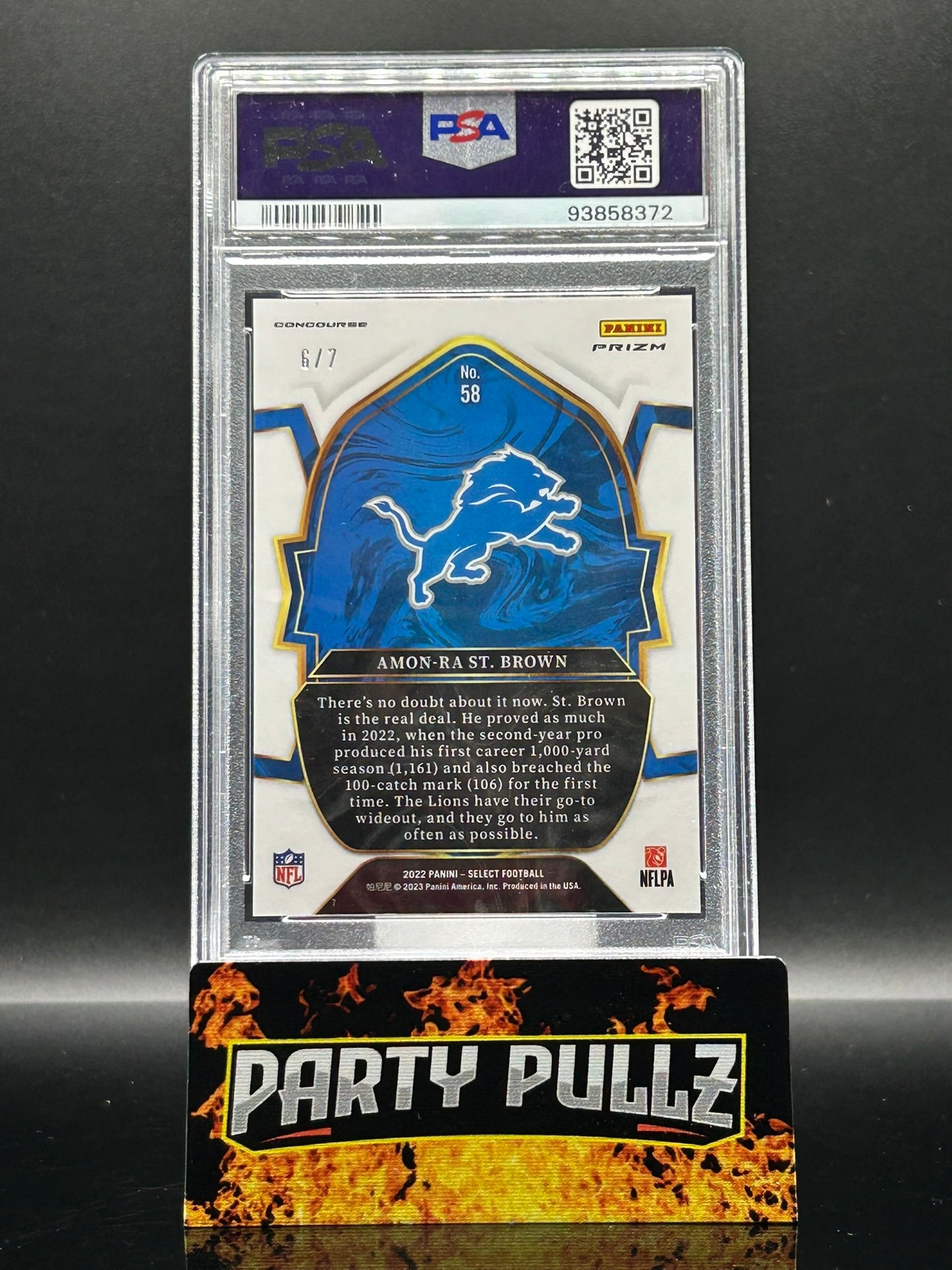 2022 Panini Select Amon-Ra St. Brown Neon Orange Pulsar Prizm #58 /7 – PSA 10 Gem Mint