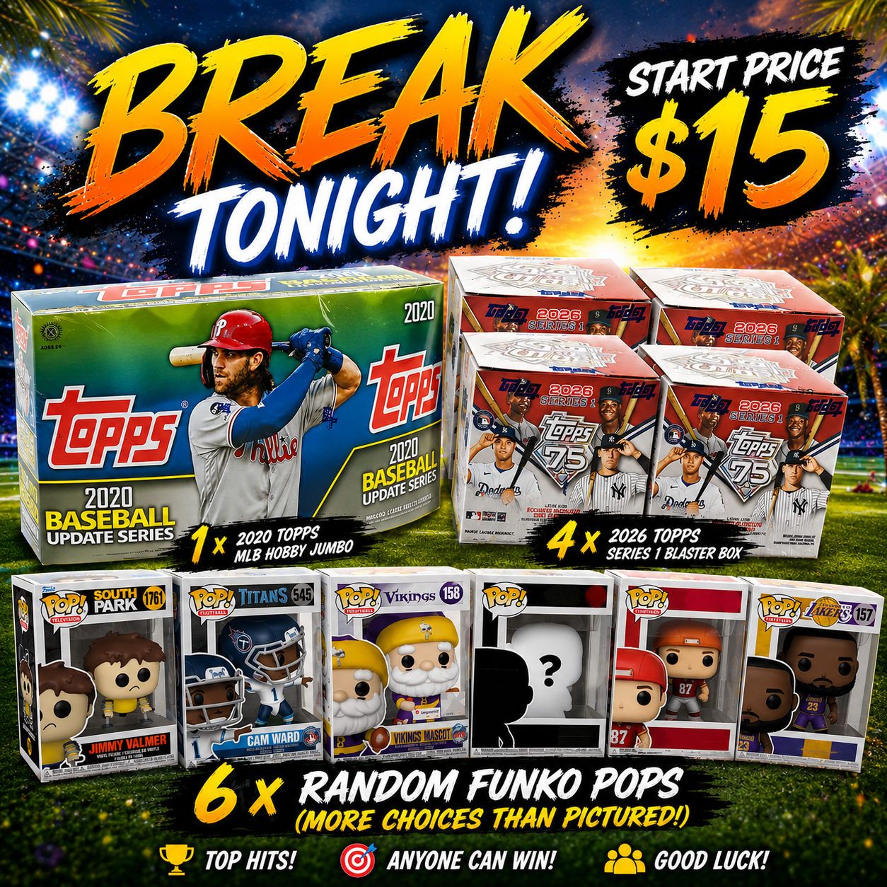 MLB Break #1 - 4 Box MLB Break - 1 x 2020 Topps Hobby Jumbo + 4 x 2026 Topps Series 1 Blaster Boxes Pick Your Team (PYT) Break 6-17-2026