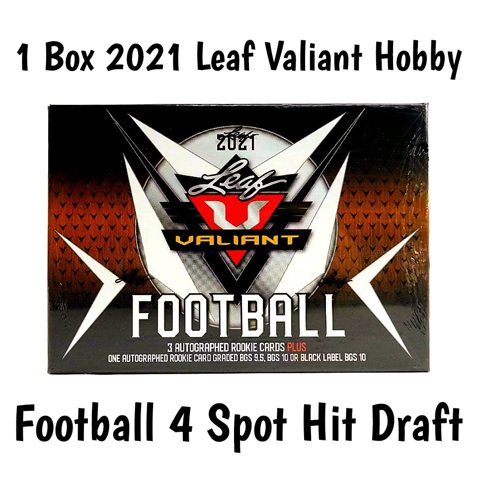 1 Box 2021 Leaf Valiant Football Hobby Hit Draft Break "4 Spots"
