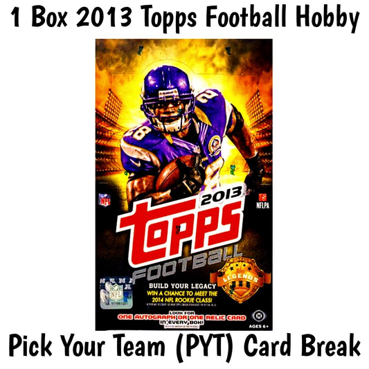 1 Box 2013 Topps Football Hobby Pick Your Team (PYT) Card Break