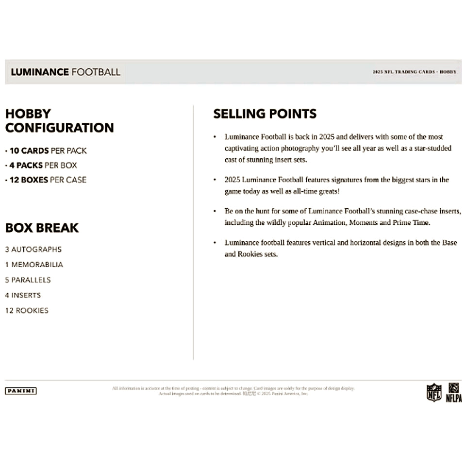 2025 Panini NFL Luminance Football Hobby Box