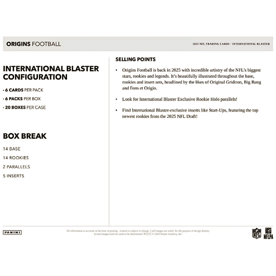 2025 Panini Origins Football International Blaster Box