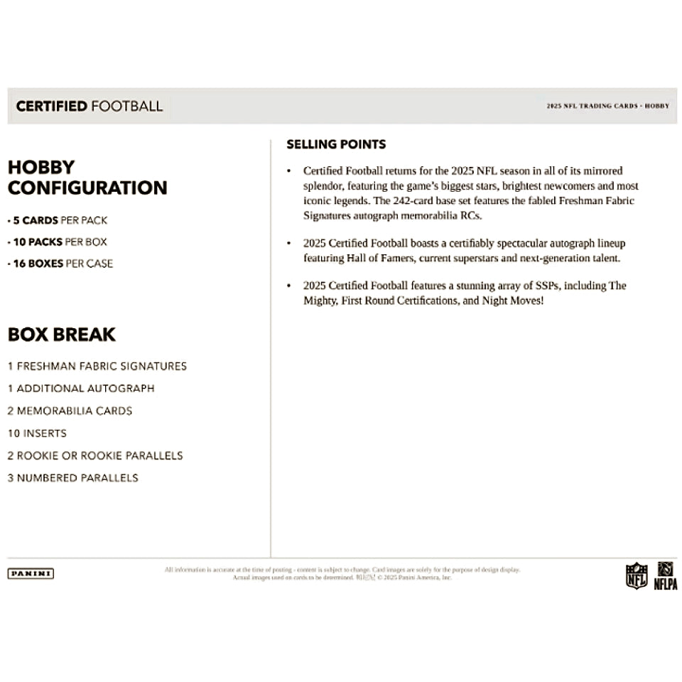 2025 NFL Panini Certified Football Hobby Box