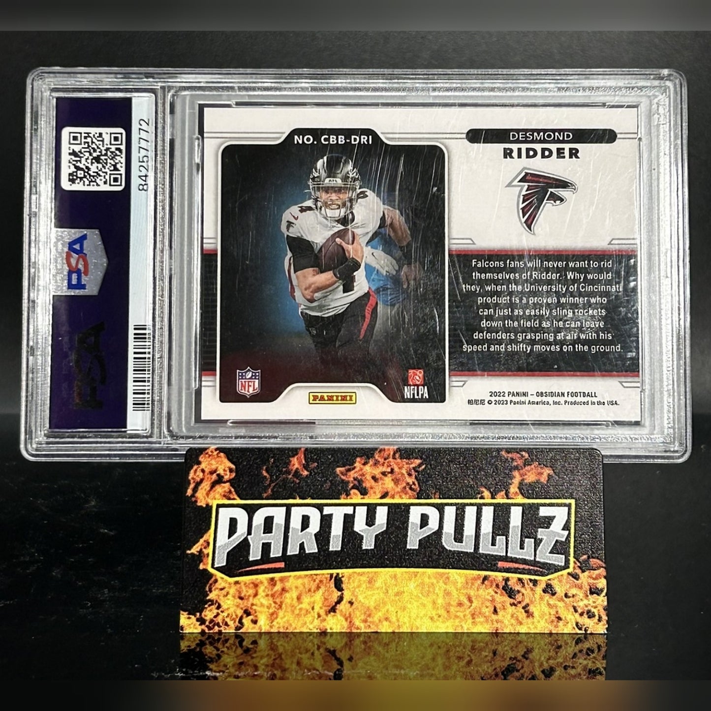 2022 Panini Obsidian #CBBDRI Desmond Ridder Color Blast Black RC Rookie Card PSA 9