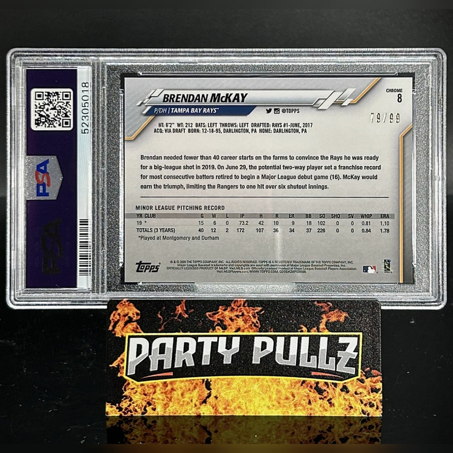 2020 Topps Chrome #8 Brendan McKay RC Rookie Green Wave Refractor 79/99 PSA 9