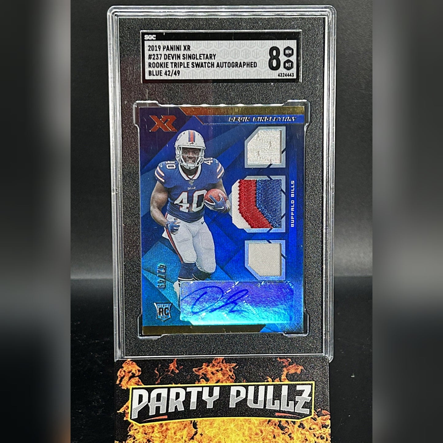 2019 Panini XR #237 Devin Singletary RC Rookie Triple Swatch Auto Blue 42/49 SGC 8