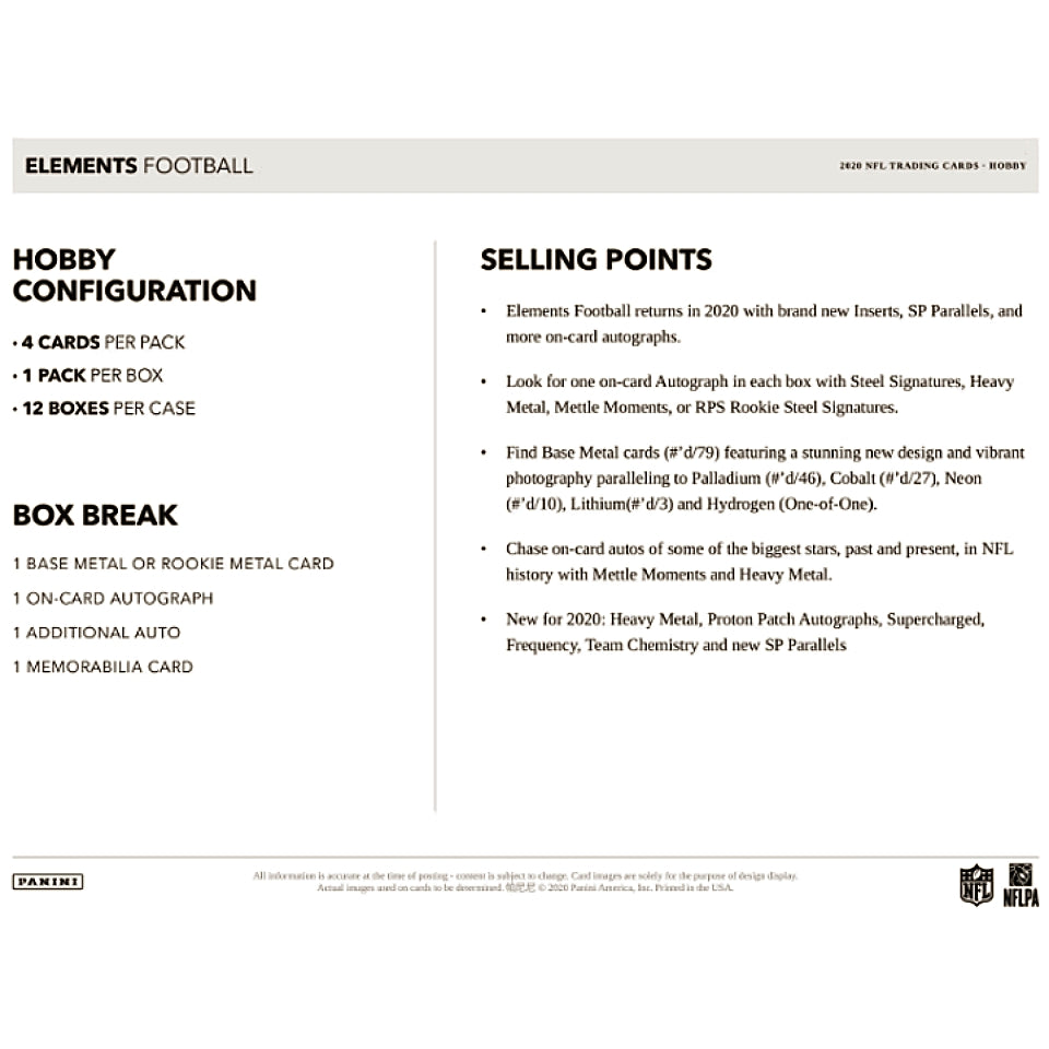 2020 Panini Elements Football Hobby Box