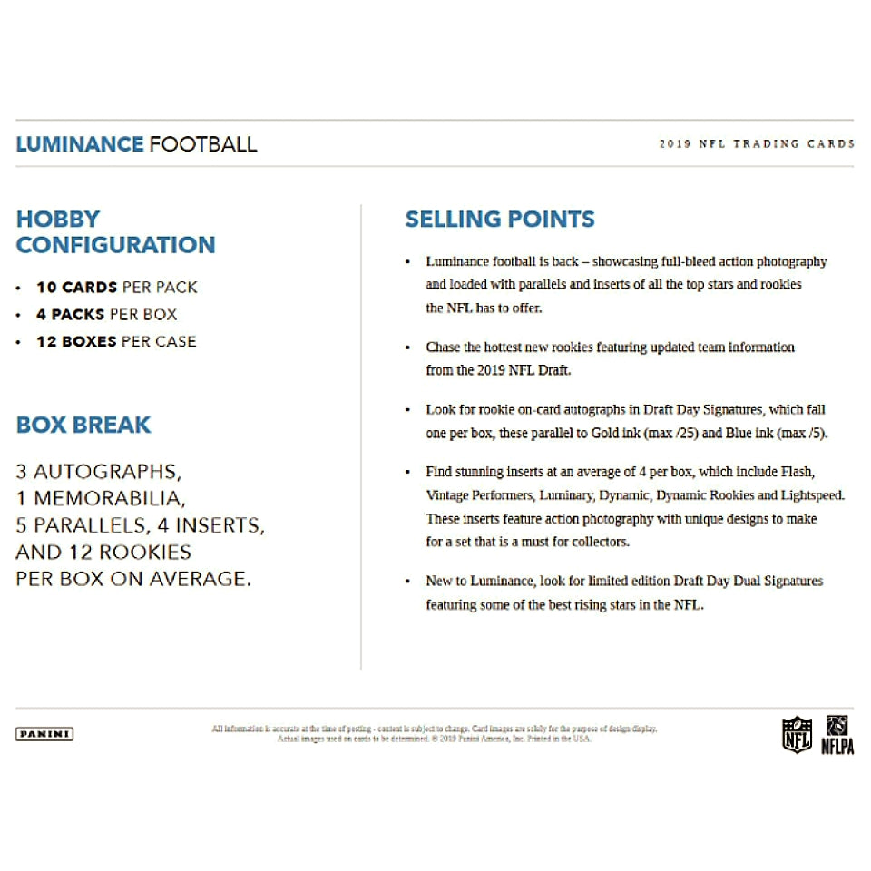 2019 Panini Luminance Football Hobby Box