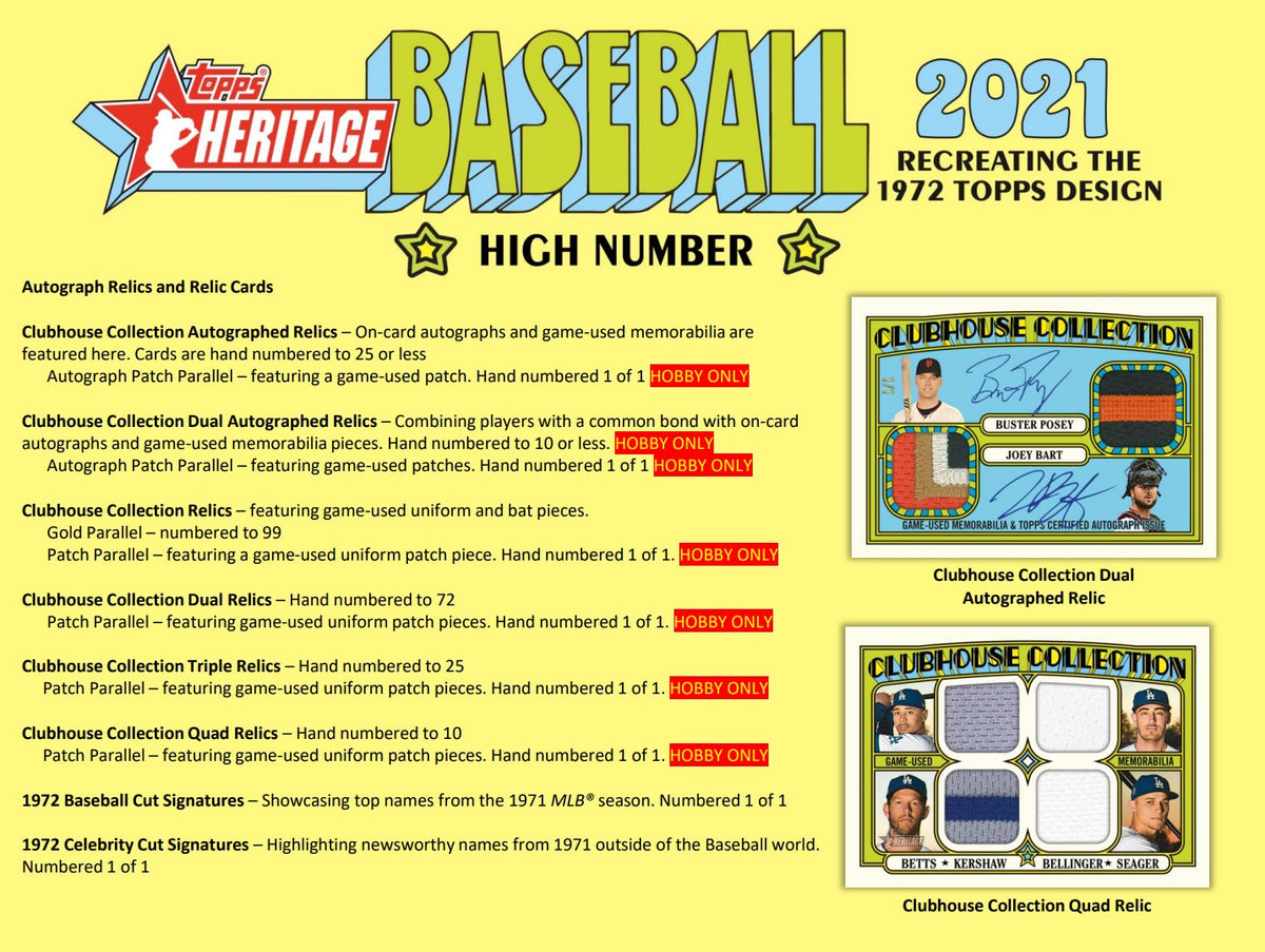 2021 Topps MLB Heritage Baseball Hobby Box High Number