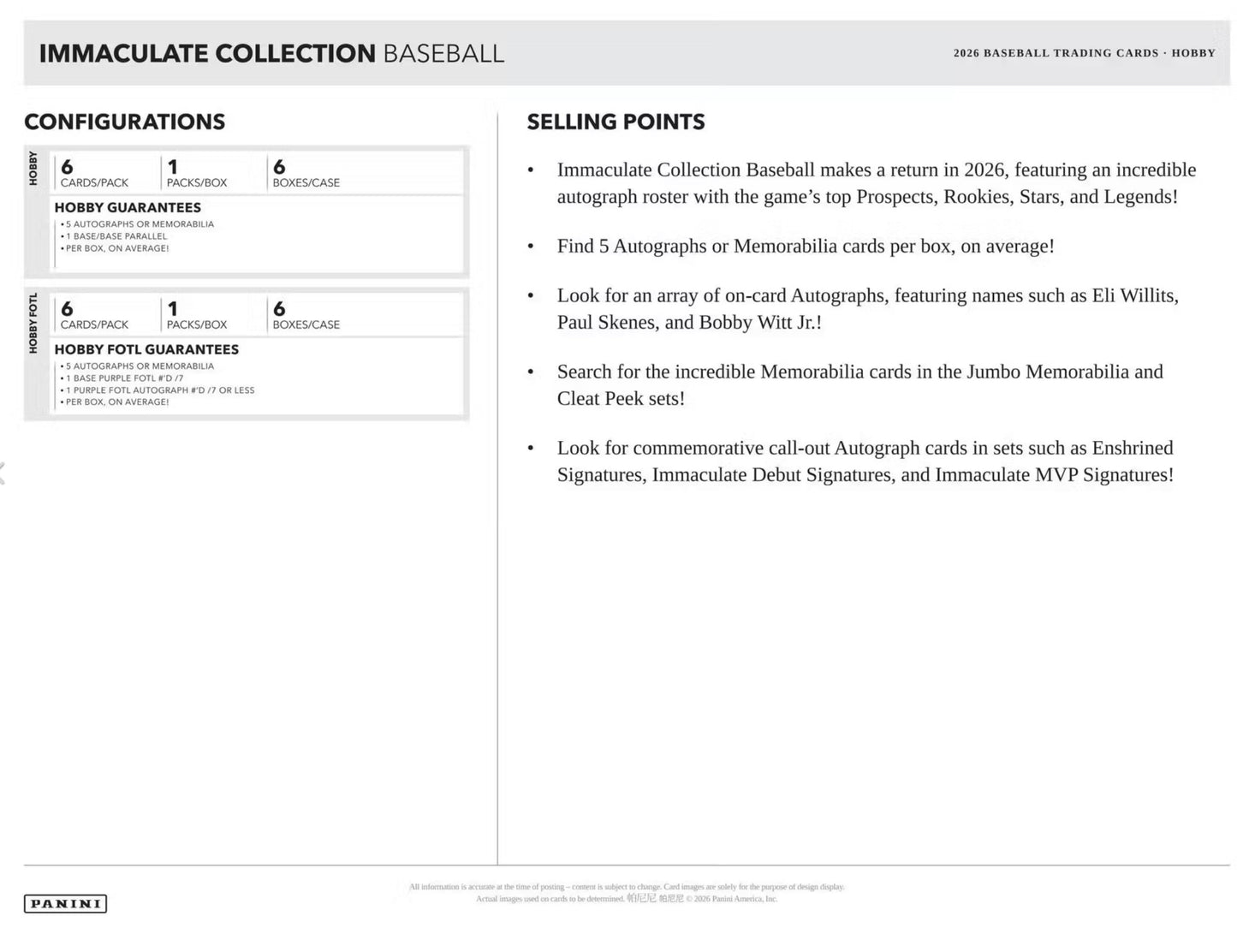 2026 Panini Immaculate MLB Baseball Hobby Box