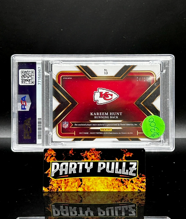 2017 Panini Select #13 Kareem Hunt Jumbo Rookie Swatch Prizm Gold 4/10 PSA 10